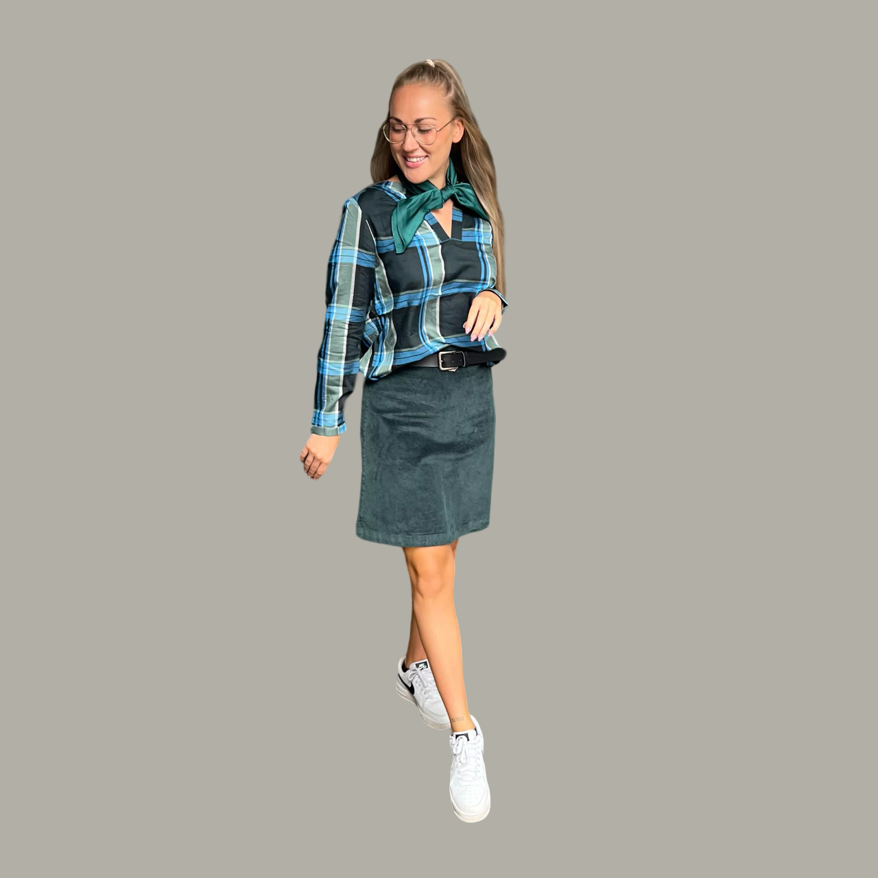 Street One check blouse hunter green