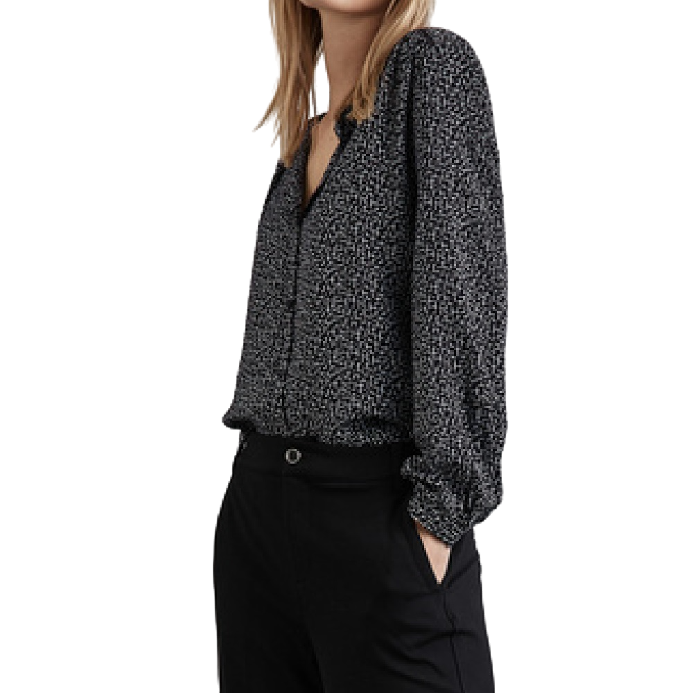 Street One printed button roundneck blouse black