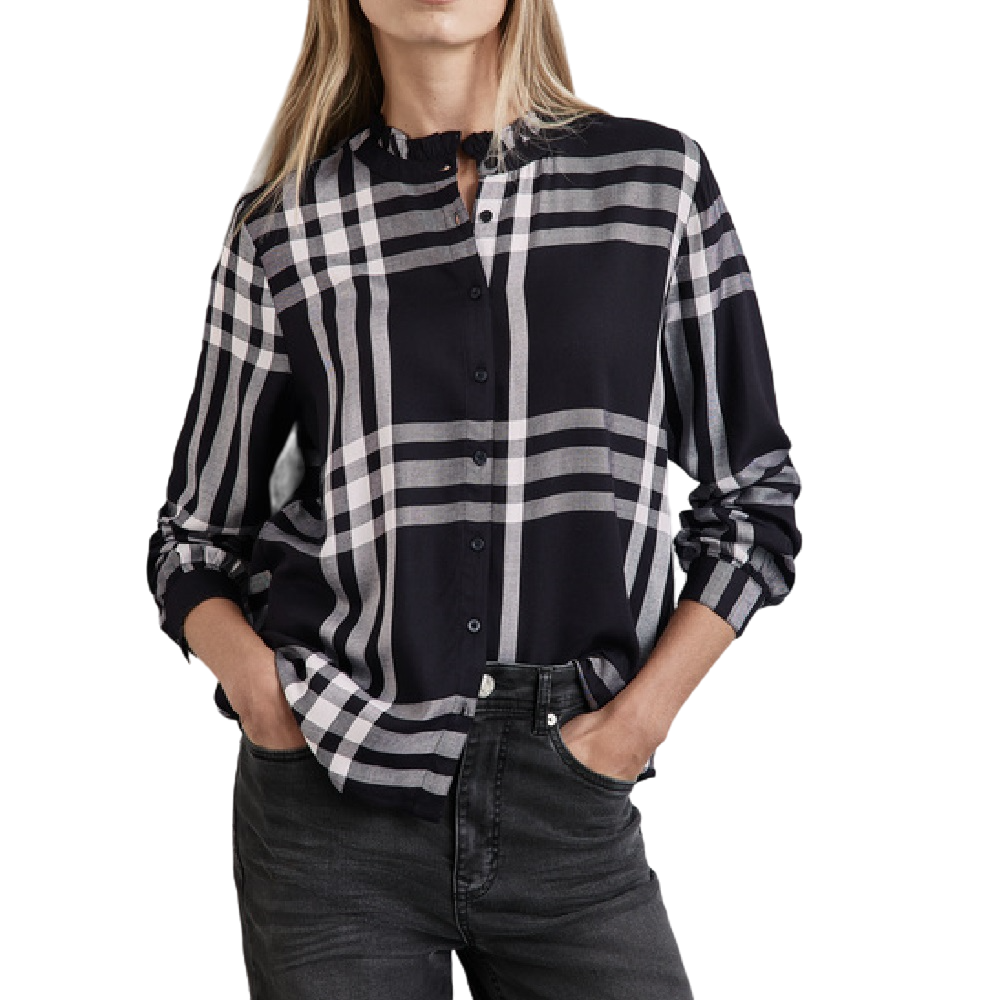 Street One check blouse frill black