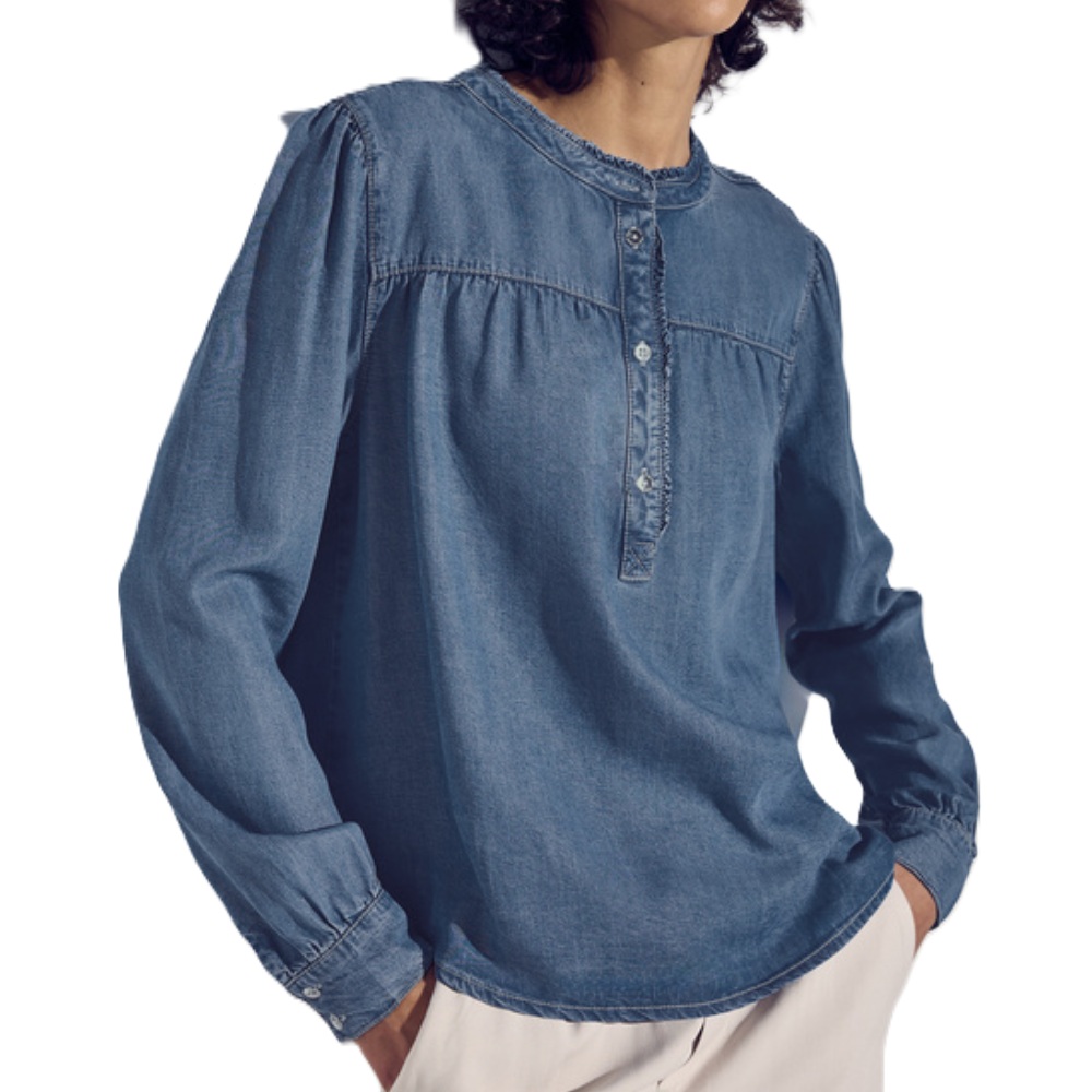 Street One denim-ruffle blouse medium blue