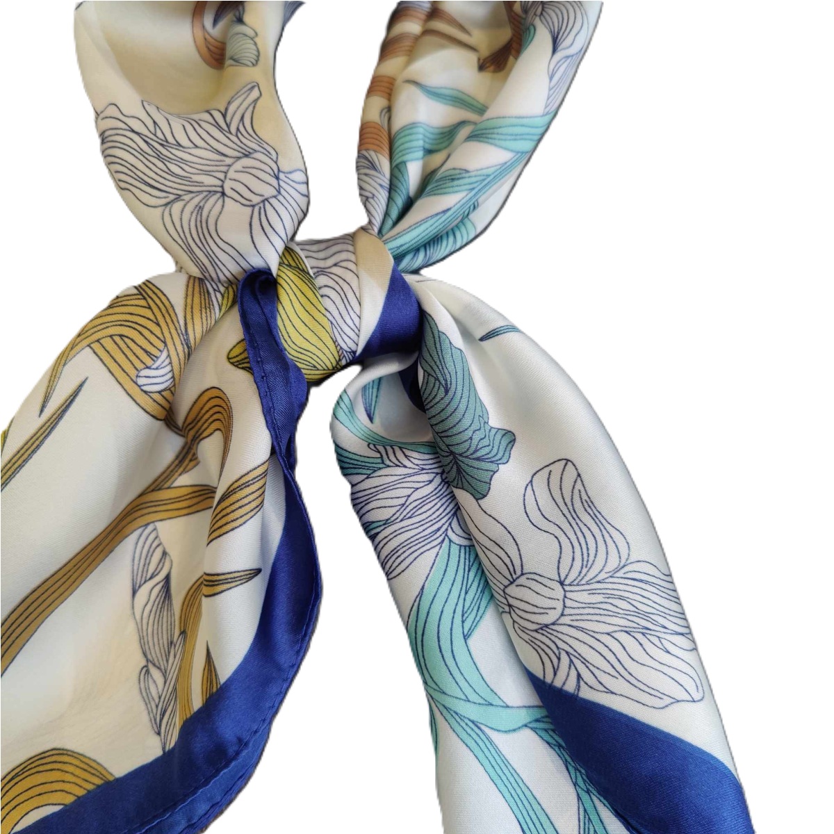 Sille flower satin tørklæde creme