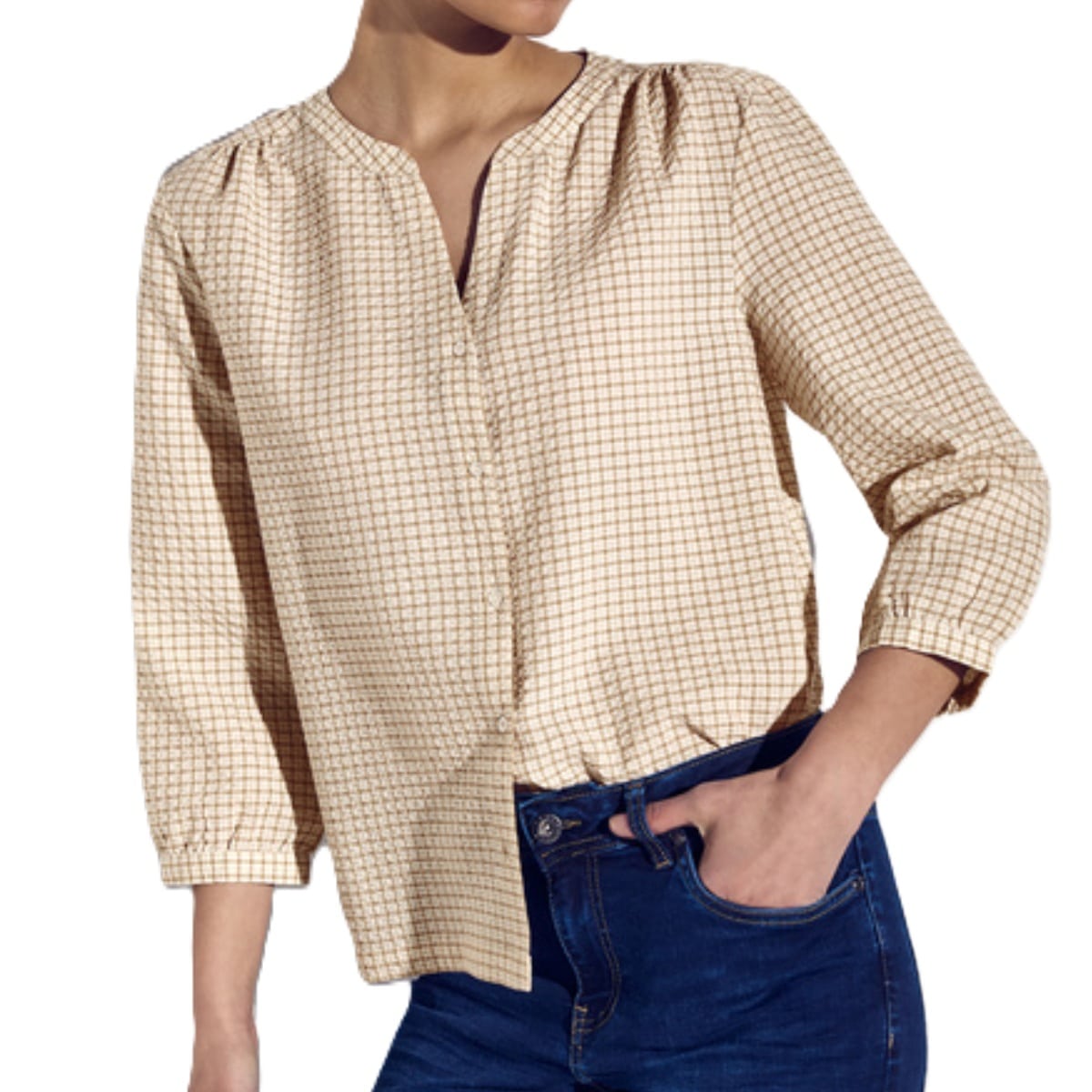 Street One check blouse safari beige