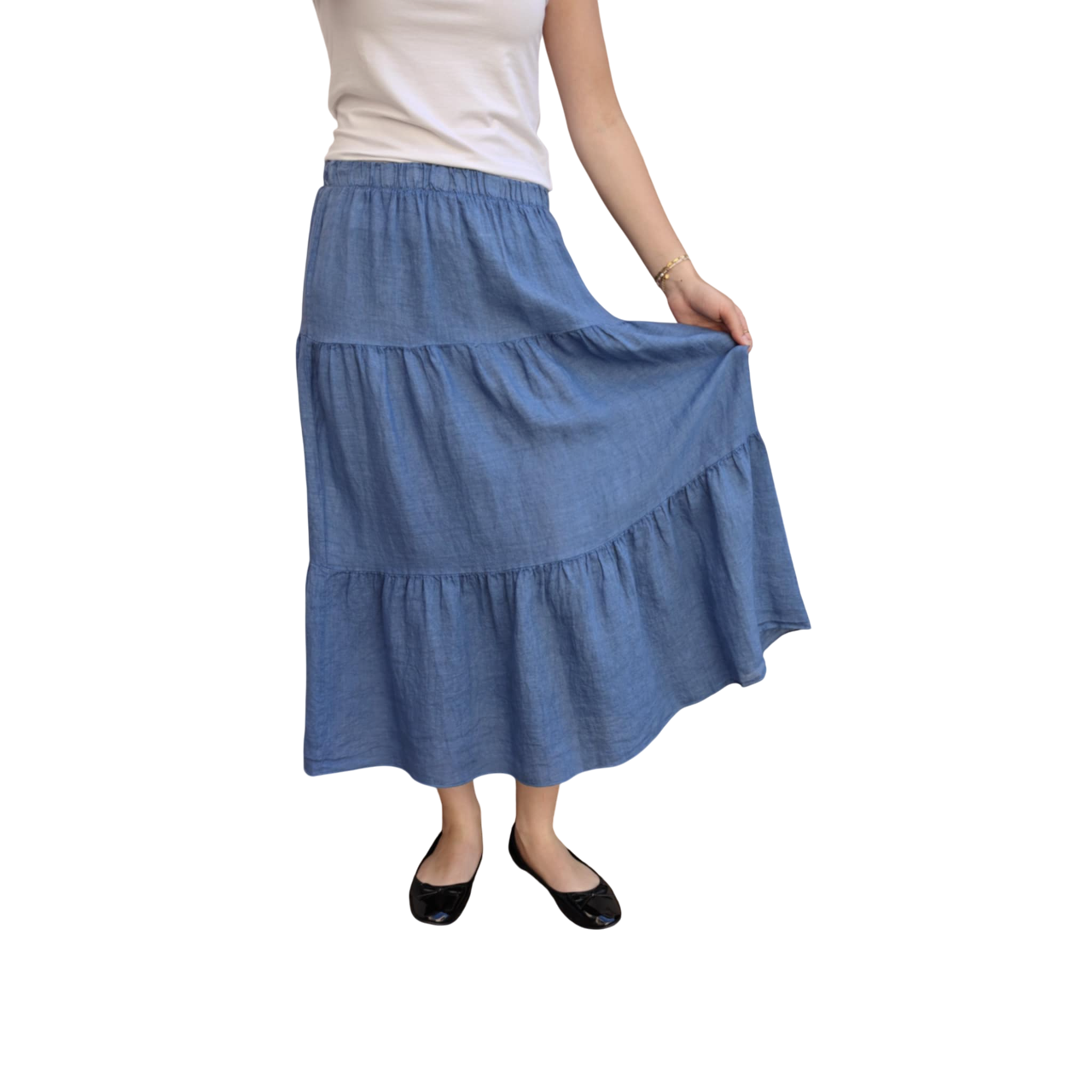 Linda hør nederdel denim blue