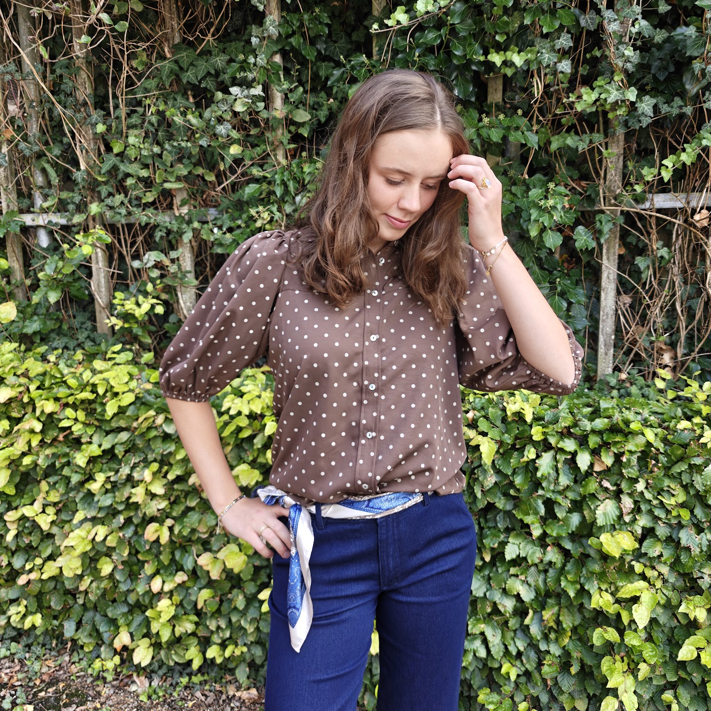 Continue bluse Alicia small dot brown