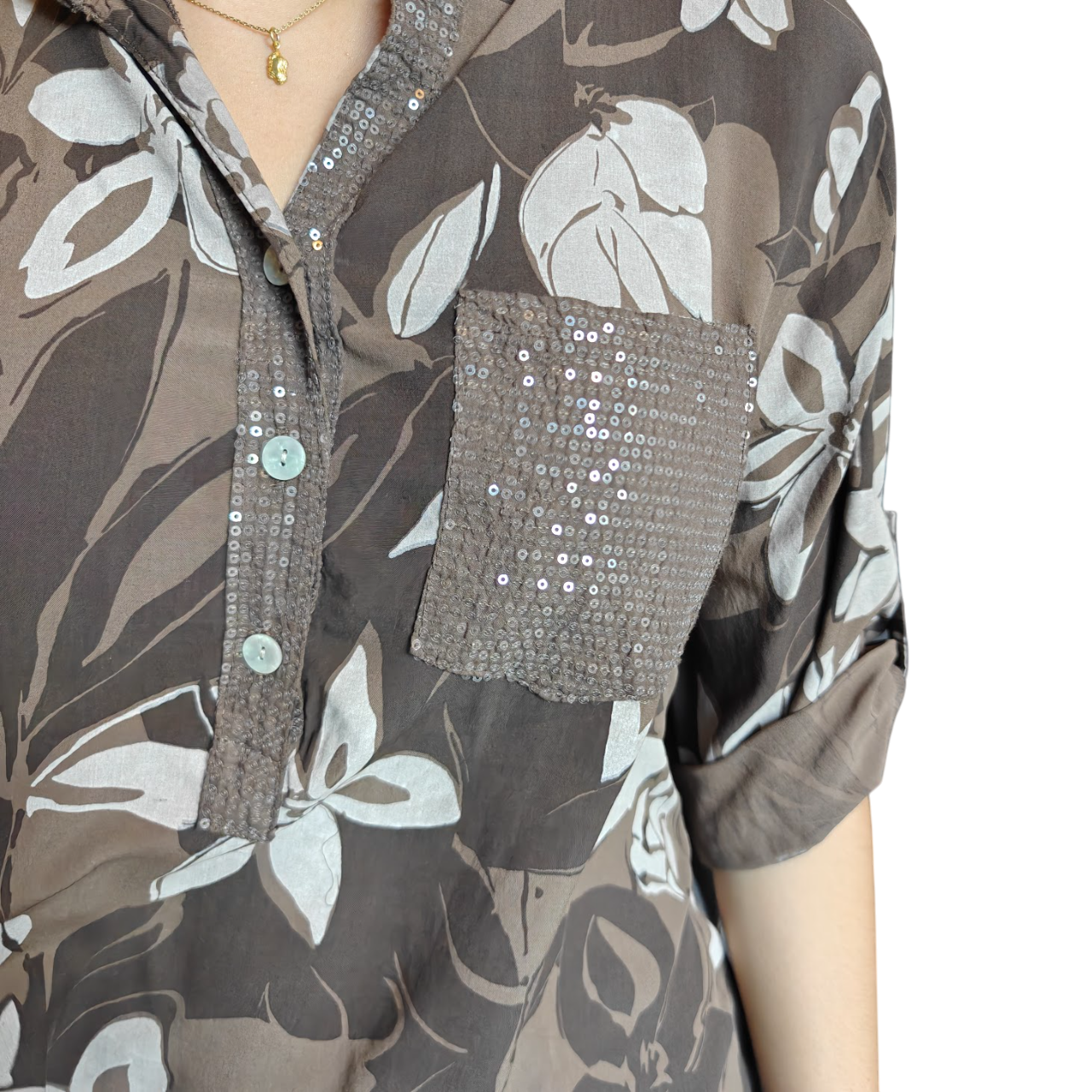 Gianni flower shirt brown