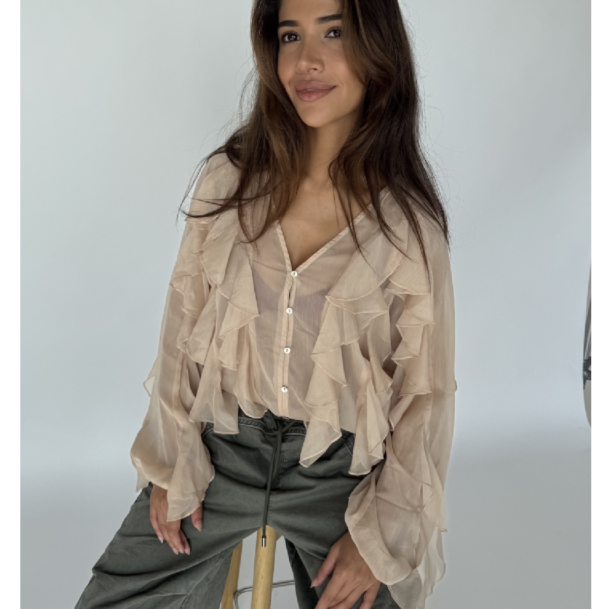 Continue bluse Lissa flounce sand