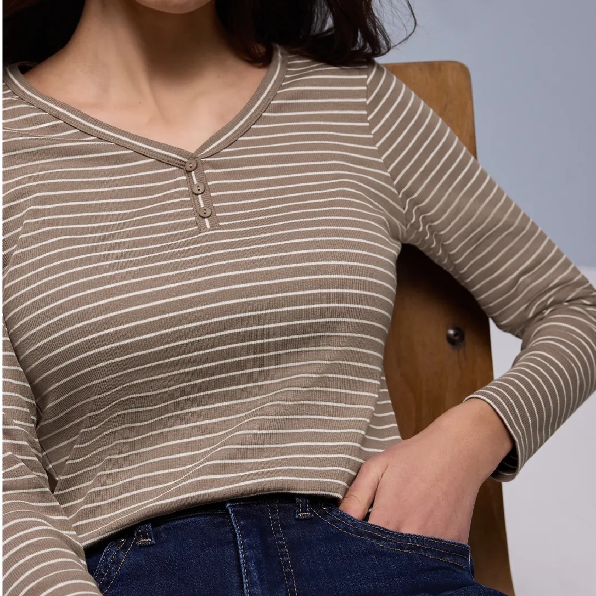 Street One rib t-shirt terra