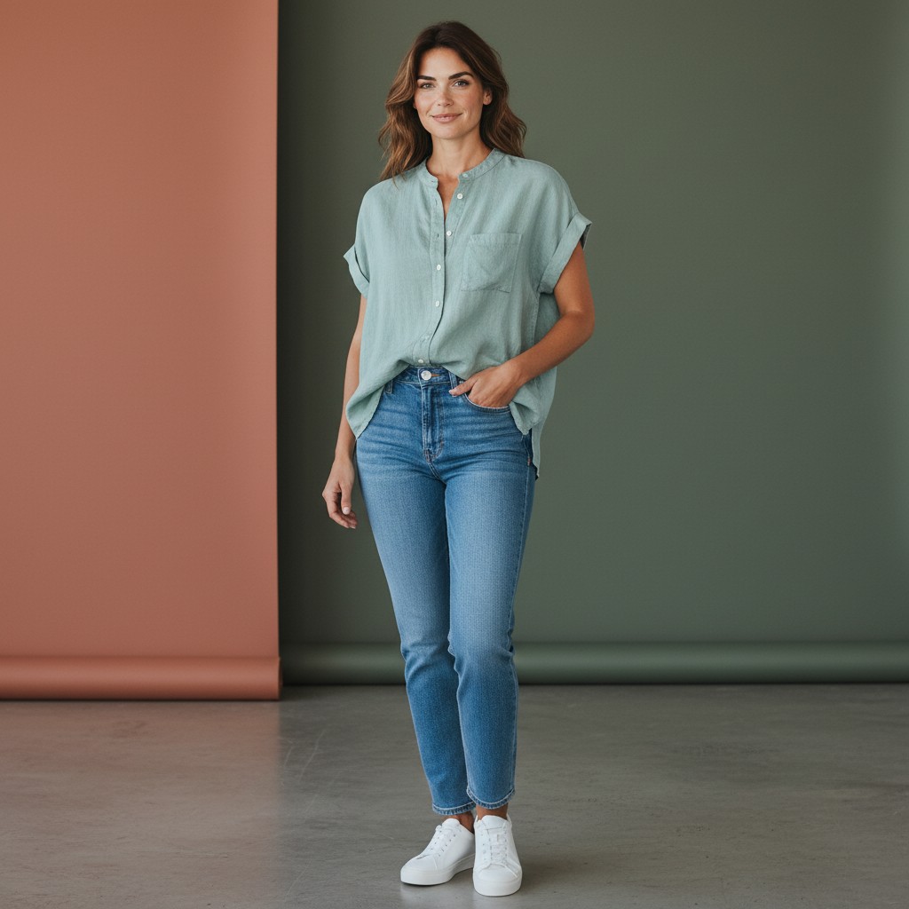 Lilah hør bluse sea green