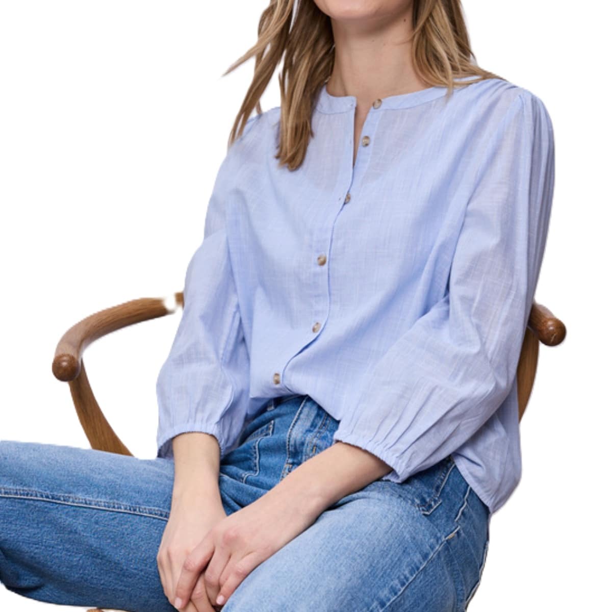 Street One chambray buttoned roundneck blue