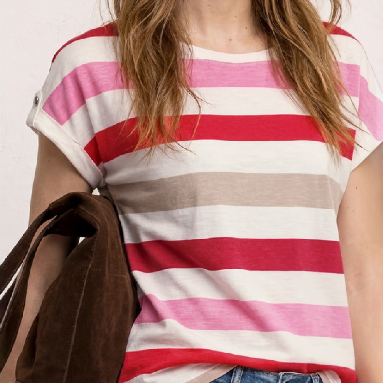Street One t-shirt stripe pink rød