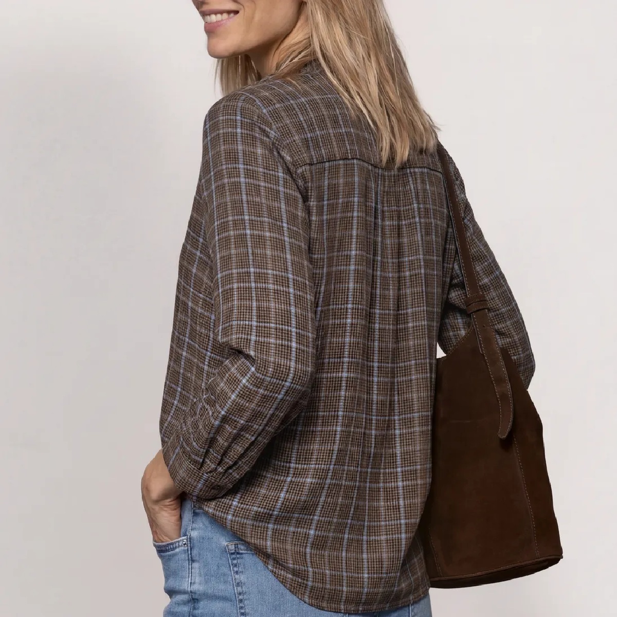 Street One check bluse silk brown